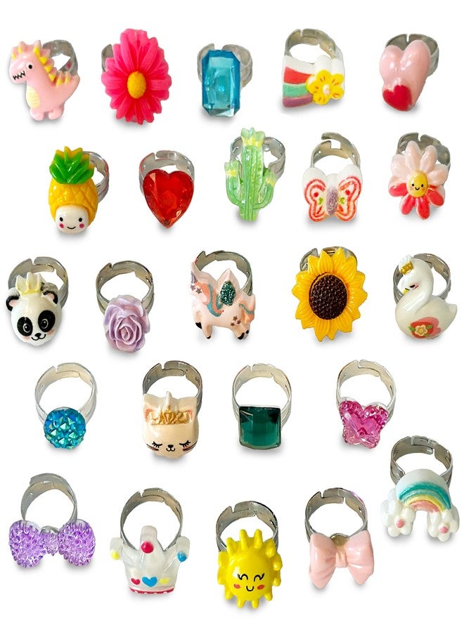Star Princess Jewel Rings for Kids, Set of 24 Adjustable Dress Up Rings for Girls, Pretend Play Jewelry for Little Girls In Purple Gift Box, Unique and No Duplicates - Great Birthday Gift for Girls Ages 3 4 5 6 7 8 - Image 1